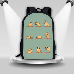 Backpack Coloranimal Cute Pug Yoga Prints Women's Summer 17 Inch Large Capacity Travel Bag Children's School Lightweight Picnic