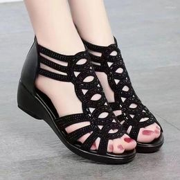 Casual Shoes 2024 Women's Sandals Wedges Summer Elegant Low Heel For Women Fashion Non-slip Solid Color Back Zipper Female