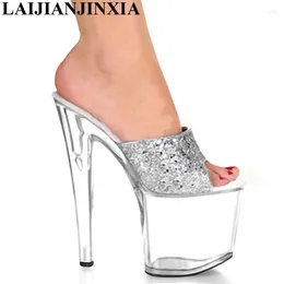 Slippers LAIJIANJINXIA 8 Inch Pointed Stiletto High Heels With 10cm Platforms Sexy Shoes Plus Size 34-46 Women's