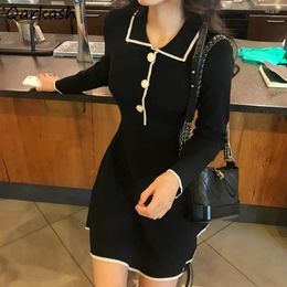 Casual Dresses Dress Women Mini Vestidos De Mujer Club All-match Ulzzang Sweet Simple Spring A-LINE Button Design College Sexy Knitting