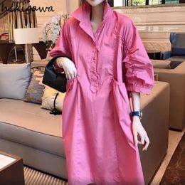 Casual Dresses Vintage Shirt For Women Korean Fashion Loose Robe Femme Drawstring Folds Summer Dress 2024 Vestidos De Mujer