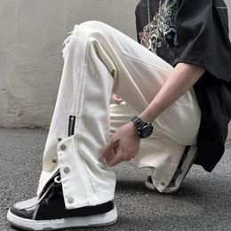 Men's Jeans Men Casual High Street Style Summer With Ripped Holes Wide Leg Design Solid Color Denim Pants Side For A