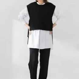 Women's Blouses Japan Style 2024 Spring Black And White Paired Two Piece Set Shirt Knitted Blouse Suits Fashion Casual Beautiful Women Tops