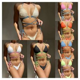 Sexy Split Body Bikini Swimsuit with Drawstring Straps, Seaside Vacation Hot Spring Bikini Women