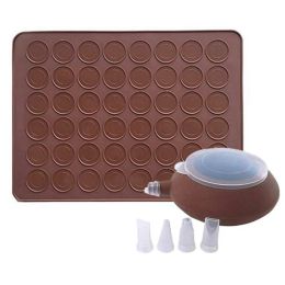 Moulds Macarons Silicone Mat Baking Mold Silicone Macaron Kit Pastry Baking Mat and Decorating Piping Pot with 4pcs Nozzles