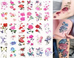 30pcslot Rose Flower Water Transfer Tattoo Stickers Butterfly Women Body Arm Fake Sleeve Art Temporary Decorations8661681