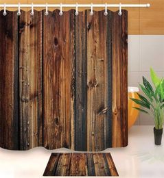 Rustic Wood Panel Brown Plank Fence Shower Curtain And Bath Mat Set Waterproof Polyester Bathroom Fabric For Bathtub Decor 2112238581689
