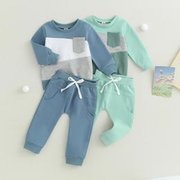 Clothing Sets Autumn Baby Clothes For Girls Boys Outfits Fashion Casual Contrast Colour Patchwork Long Sleeve Sweatshirt Pants 2Pcs Toddler