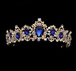 Large Luxury Fashion Crystal Wedding Bridal Tiara Diamante Royal Blue Crown Pageant Prom Hair Jewelry For Bridesmaid Bride C1811206334024