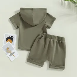 Clothing Sets Baby Boys Shorts Set Short Sleeve Hooded T-shirt With Elastic Waist Summer Outfit