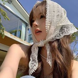 Bandanas Durag Korean Lace Retro Triangle Scarf Solid Headband Trend Elegant Womens Y2K Jewellery 2024 INS Bandana 240426