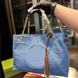 10A Fashion Tote Chain Bag Large Pocket Shoulder Bag Capacity High Letter Print Canvas Shoulder Straps Denim Leather Shopping Bag Inter Gcpc