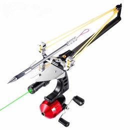 Hunting Slingshots Hunting fish straight rod telescopic catapult Slingshot Green laser fishing reel high power shooting fishing slingshot Q240427