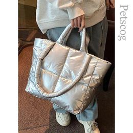 Evening Bags Fashion Silver PU Leather Padded Totes For Women Designer Handbags 2024 Luxury Soft Shoulder Down Cotton Hand