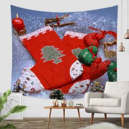 Tapestries 2023 Red Christmas Socks Creative Print Tapestry Childrens Bedroom Living Room Backdrop Decoration Home Decoration Tapiz Pared