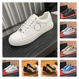 Mens Pilip Plein Shoes Low-tops Lace-Up Luxury Designer Chaussure Y2K Polka Dot Athleisure High Quality Leather Skulls Pattern Casual Male Board Sneakers Size 38-44