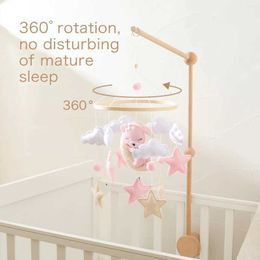 N700 Mobiles# Crib Mobile Baby Wooden Bed Bell Baby Rattles Soft Felt Cartoon Bear Toys Hanger Crib Mobile Bed Bell Wood Toy Bracket Kid Gifts d240426