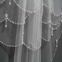 Wedding Hair Jewellery 2 Tiers Wedding Veil Sequin Beaded Pearl Edge Bling Bridal Veils with Comb Short White Double mariage dcoration Veil