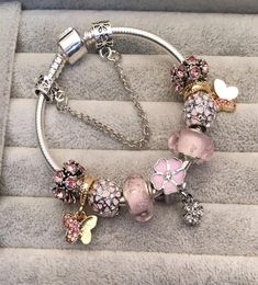Gold butterfly &pink charms DIY bracelet string act the role of style charm manufacturers selling in Europe7088271