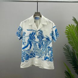 summer Mens Casual CampCollar Short Sleeve Shirts vintage Pattern print Hawaiian Beach Silk Shirts 240423