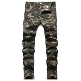 Arrivals Male Denim Jeans Camouflage Straight Fashion Cool Four Season Dropship Trousers Washed Brand Trend Green Pants 240420