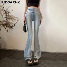 Women's Jeans REDDACHiC Vintage Y2k Bootcut Pants For Women Flared Bleached Blue Gradient High Waist Skinny Summer In Trousers Long