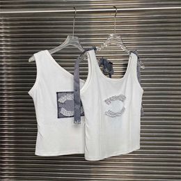 Summer womens vest 3d embroidery designer t shirt beach sleeveless vests fashion one shoulder tank top y2k strappy short Tshirt