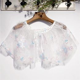 Scarves Women's Spring Summer Flower Embroidery Feather White Mesh Pashmina Female Sunscreen Lace Shawl Cloak R1497