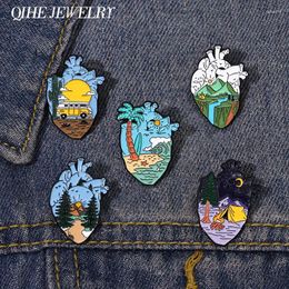 Brooches Heart Organ Enamel Pin Adventure Travel Camping Scenery Mountain Hiking Sunrise Brooch Lapel Bag Hat Accessories Jewelry Gift