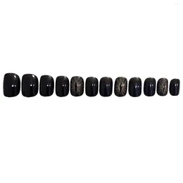 False Nails Black Fake With Devil's Eye Decor Easy To Apply Simple Peel Off For Daily And Parties Wearing