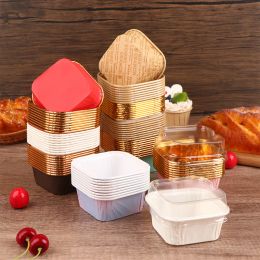 Moulds 10Pcs Brown Letters Muffin Cupcake Paper Cups Square Cupcake Liner Baking Muffin Box Cup Case Birthday Cake Decoration