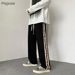 Pants Wide Leg Pants Men European High Street Side Stripe Design Casual BF Loose Drawstring Allmatch Hip Hop Harajuku Soft Trousers