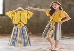 Kids Girls Clothing Set Summer Fashion Bell Sleeve Top Striped Pants Casual 2Pcs Boutique Outfits Big Clothes 2108044520157