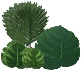 Decorative Flowers Wreaths 48PCS Jungle Beach Theme Decorations Artificial Palm Leaves Turtle Leaf Fern Plant With Stem For Hawa3763680