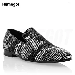 Dress Shoes Men Bling Rhinestones Flat Loafers Leisure Crystals Black White Silver Male Comfortable Casual