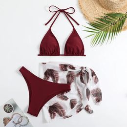 Women's Swimwear 3 Piece Bikini Set Triangle Cheeky Bathing Suits Cute Printing Swimsuits With Cover Up Skirt