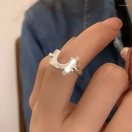 Cluster Rings 1 PC Silver Colour Cuff Ring For Women Couples Minimalist Trendy Creative U-shaped Geometric Jewellery Accessories Gifts