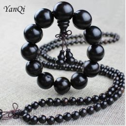 Strands Yoga Buddhist Mala Natural EBONY Wooden Beads Buddha Bracelet Meditation Prayer Bracelet For Women Black Sandal Wood Jewellery