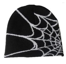 Berets Y2K Gothic Spider Pattern Wool Acrylic Knitted Hat Women Beanie Winter Warm Beanies Men Grunge Hip Hop Casual Skullies Outd6986504