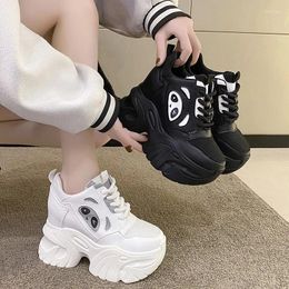 Casual Shoes Women Platform Ankle Boots Autumn 10CM Thick Sole Chunky Breathable Walking White Woman Leather Sneakers