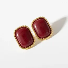Stud Earrings 2024 Korean Fashion Vintage Simple Wine Red Geometric Resin For Women Girls Daily Party Gift Jewelry LS609