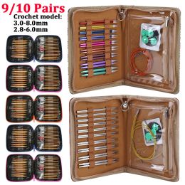 Boxes 13 Pairs Changeable Plastic Circular Kntting Bamboo Needle Ring Set Crochet Yarn Tools Round Plastic Wires Positioning Buttons