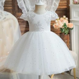 Girl's Dresses 2024 Summer Sequin Big Bow Baby Girl Dress1st Birthday Party Dress For Girl Lace Embroidery Princess Evening Dresses Kid Clothes