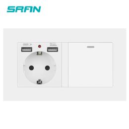Plugs Sran Eu Socket with Rocker Switch,220v 16a Wall Power Socket with Usb 146*86 Pc Panel with Light Switch 1gang 1/2way Outlet