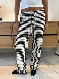 Women's Sleepwear Fashion Women Loose Pants Stripe Drawstring Elastic Waist Trousers Spring Summer Casual Sweatpants Bottoms S M L