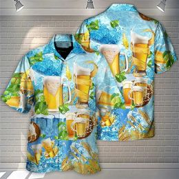 Cold In Summer Beer 3D Printed Shirts For Men Clothing Casual Hawaiian Drinking Party Beach Streetwear Y2k Blouses Tops 240426