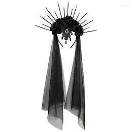Party Decoration Halloween Wedding Dress Up Veil Headband Gothic Crown Mesh Black Rose Retro Europe And America Christmas Role Play