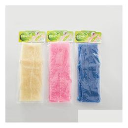 Bath Tools Accessories Double Handle Pl Bathing Towel Belt Nylon Woven Pure Colour Back Rub Sponge Banded Flower Household Shower Durab Ot5Gu