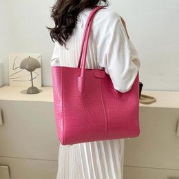 Totes Fashion Crocodile Pattern Large Tote Bag Solid Colour Women Shoulder Bags Luxury Pu Leather Lady Handbags Big Shopper Purses 2024