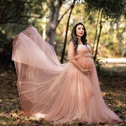 Maternity Dresses New Shoulder Pregnant Dress Long Skirt Photo Prop Shooting for Photoshot Lace Q240427